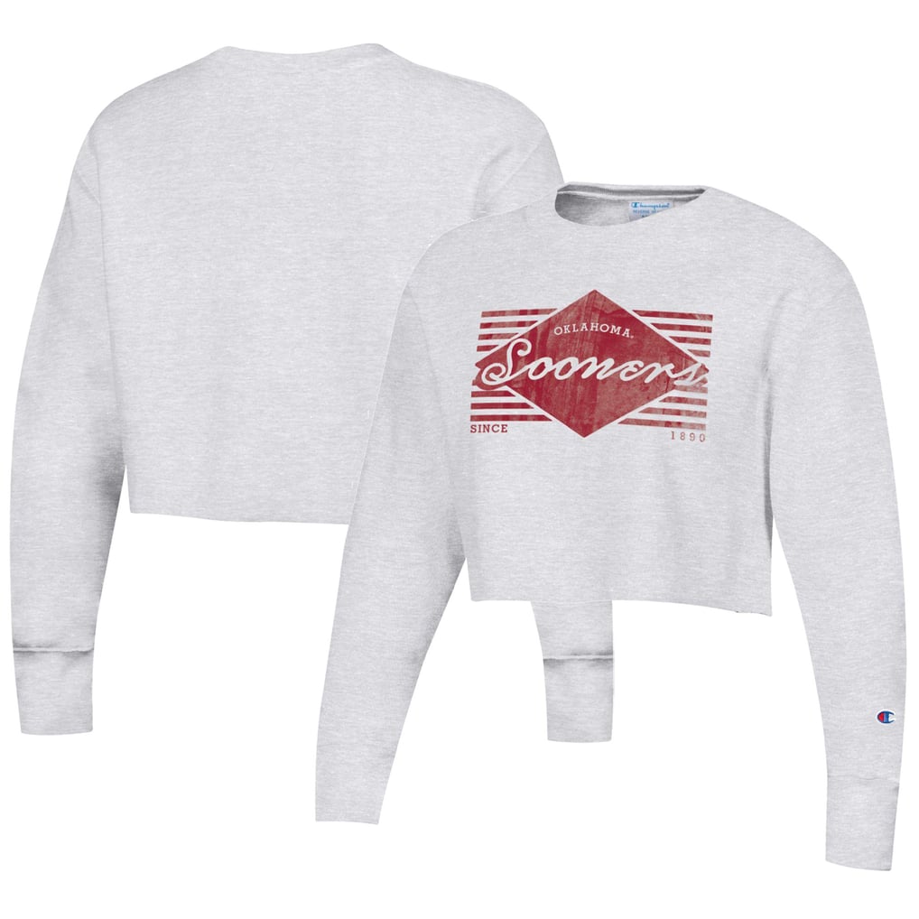 Oklahoma Sooners Champion Women's Reverse Weave Cropped Pullover Sweatshirt - Heather Gray